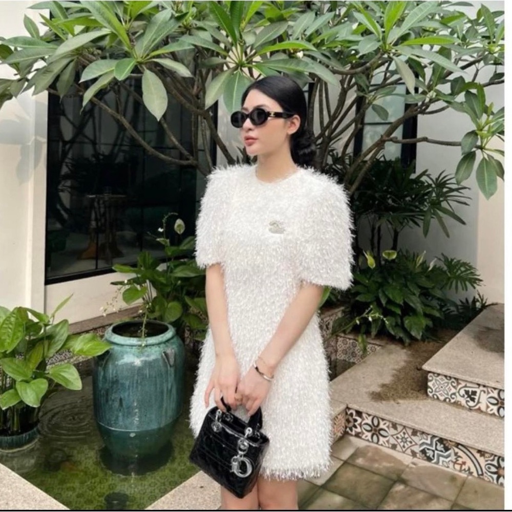 Fur white dress
